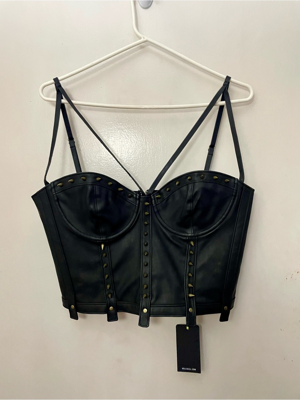 Dolls Kill Darker Wavs black leather corset top size medium new with tags
